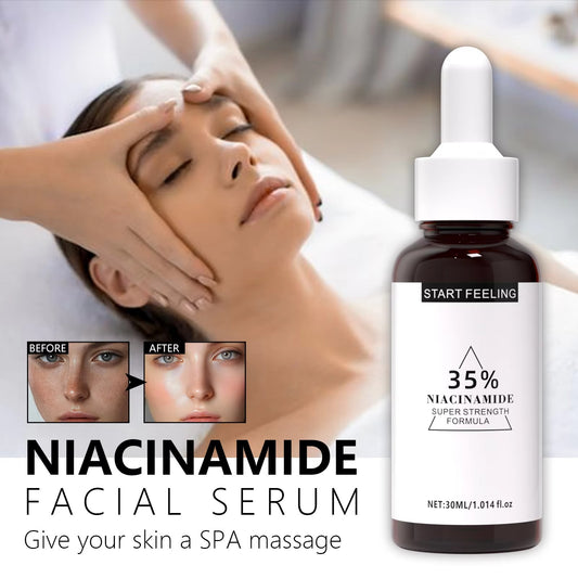 Niacinamide facial serum with skin tone brightening before and after effect display