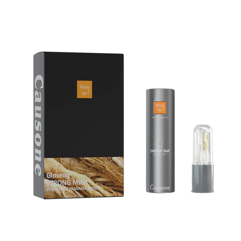Ginseng flavored natural herbal inhaler tube and original packaging box on plain background
