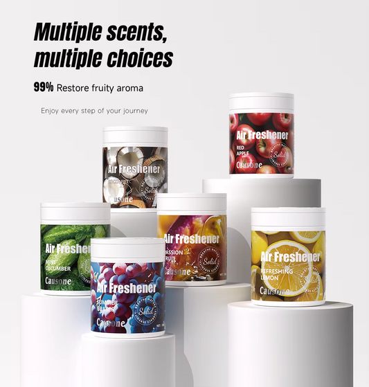 Multiple fruit fragrance solid air freshener varieties display