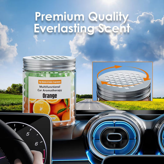 Orange crystal beads car air freshener with rotatable adjustable scent lid