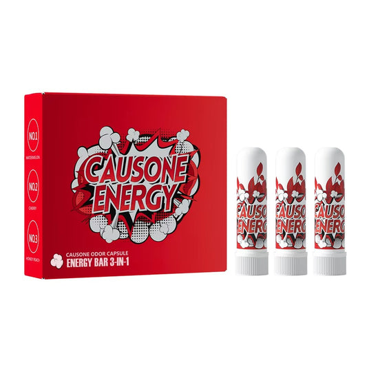 Red outer box matched with three portable nasal inhaler sticks displayed on white background
