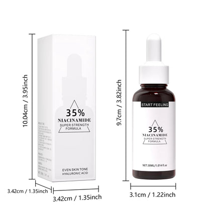 30ml niacinamide serum bottle and matching packaging box size measurement chart