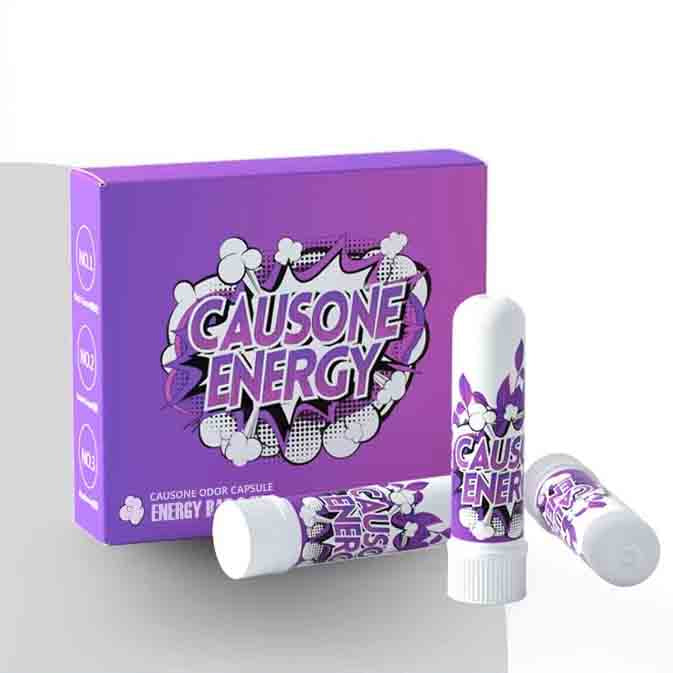 Purple flavor box and three portable mint essential oil nasal inhaler sticks with grape aroma