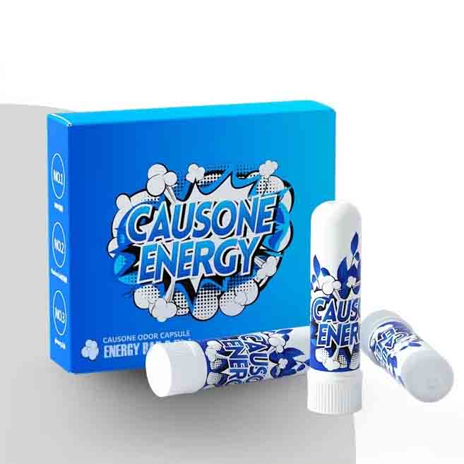 Blue flavor box together with three portable essential oil nasal inhaler sticks for mint scent