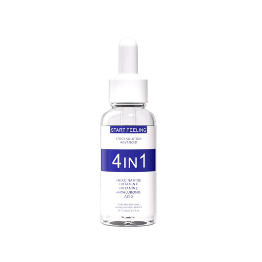 30ml clear glass 4 in 1 face serum dropper bottle isolated on white background