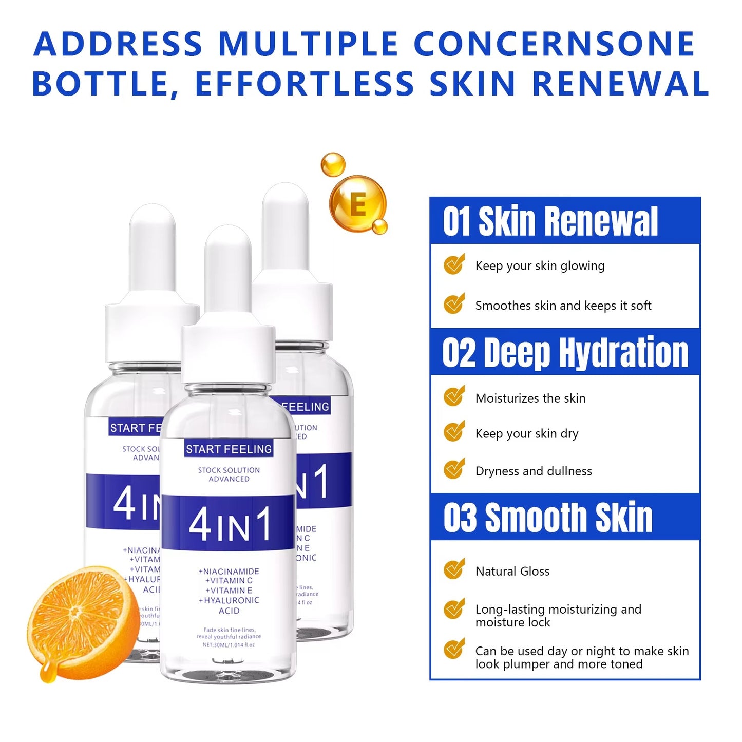4 in 1 multi vitamin serum benefits: skin renewal, deep hydration, smooth texture