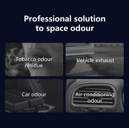 Solid freshener removes smoke, exhaust, car and AC bad odors graphic