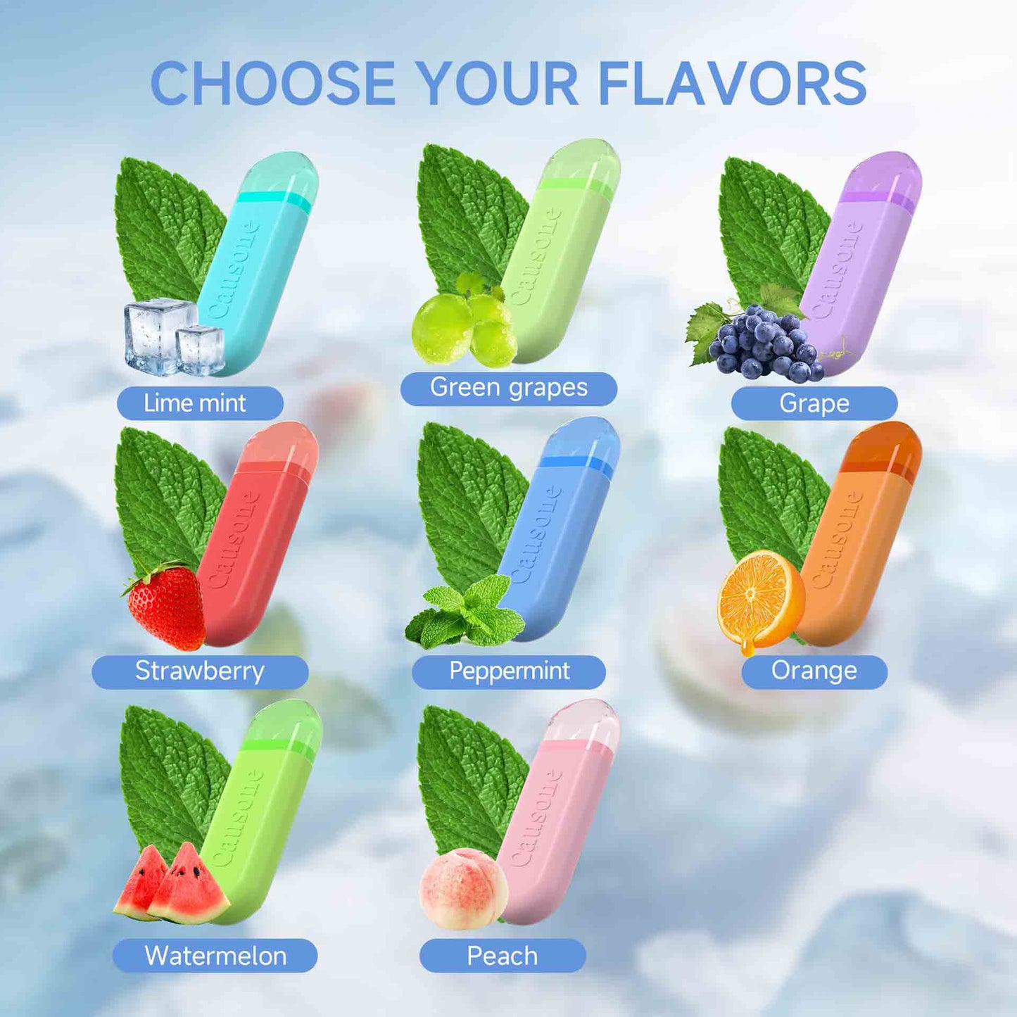 Complete flavor lineup display for portable fruit mint breath freshener sticks