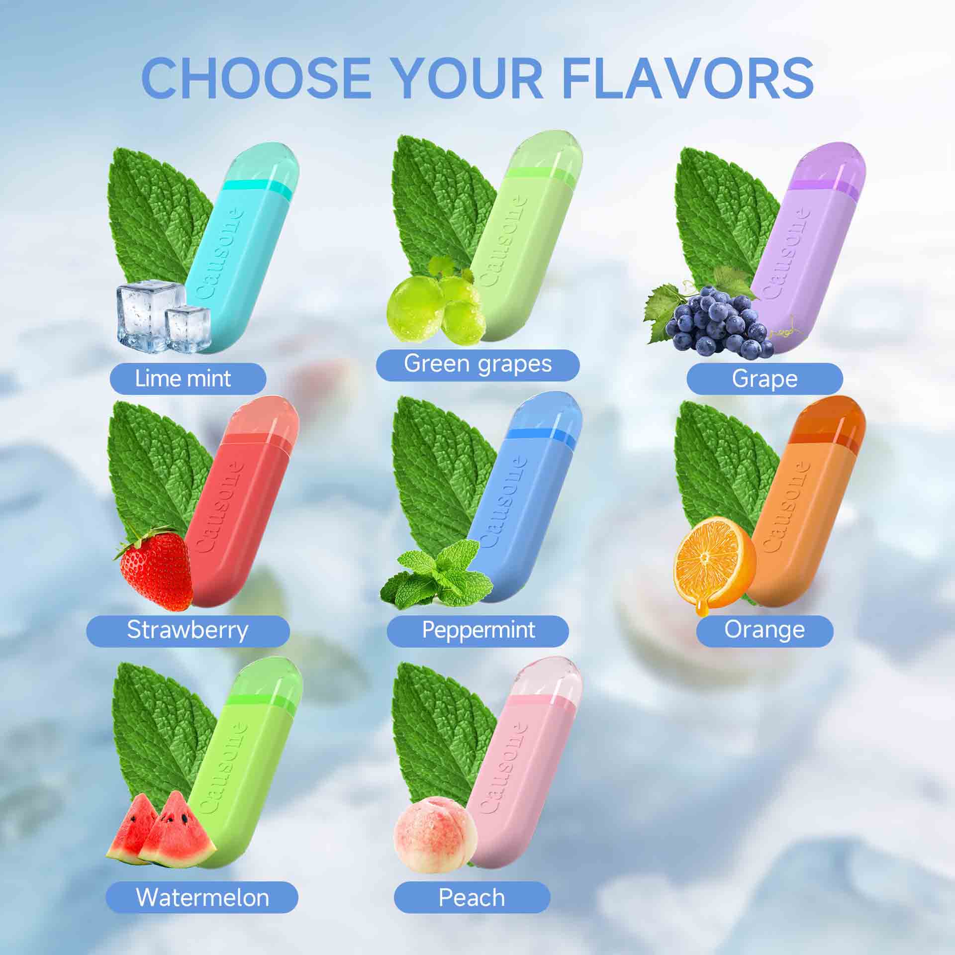 Complete flavor lineup display for portable fruit mint breath freshener sticks