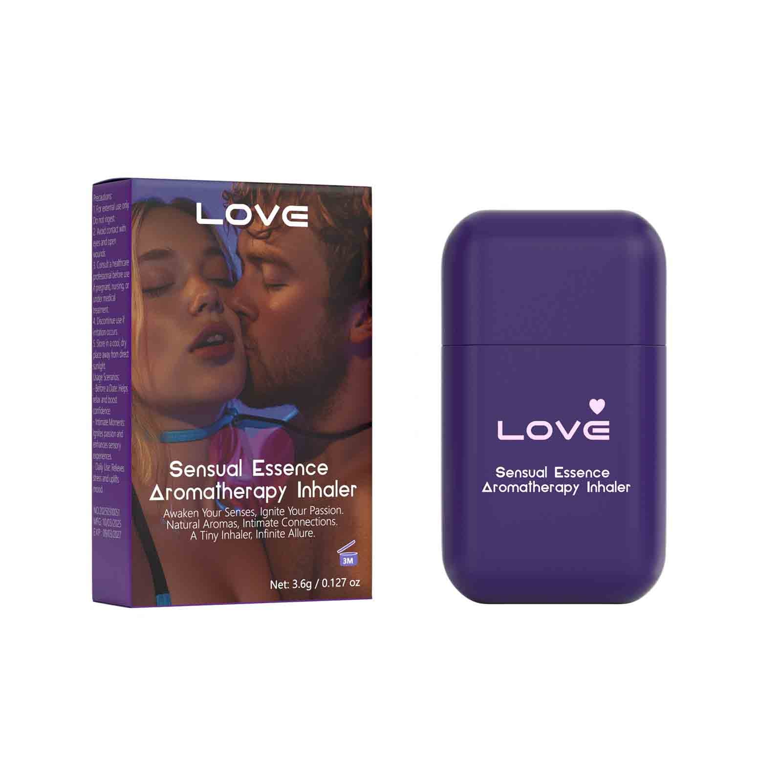 Aromatherapy nasal inhaler and retail outer box displayed on solid white backdrop