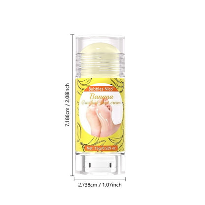 Portable foot care stick marked with complete height and diameter dimensions