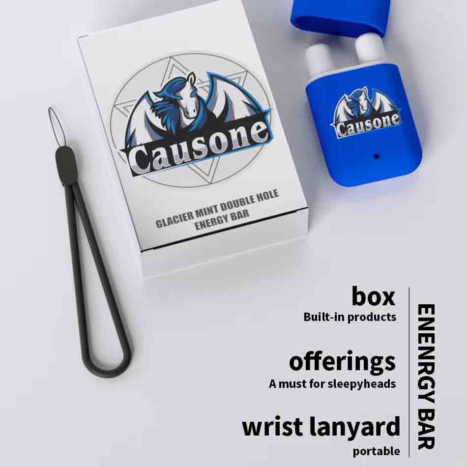 Blue dual nozzle inhaler complete set including outer packaging box and portable wrist lanyard accessory