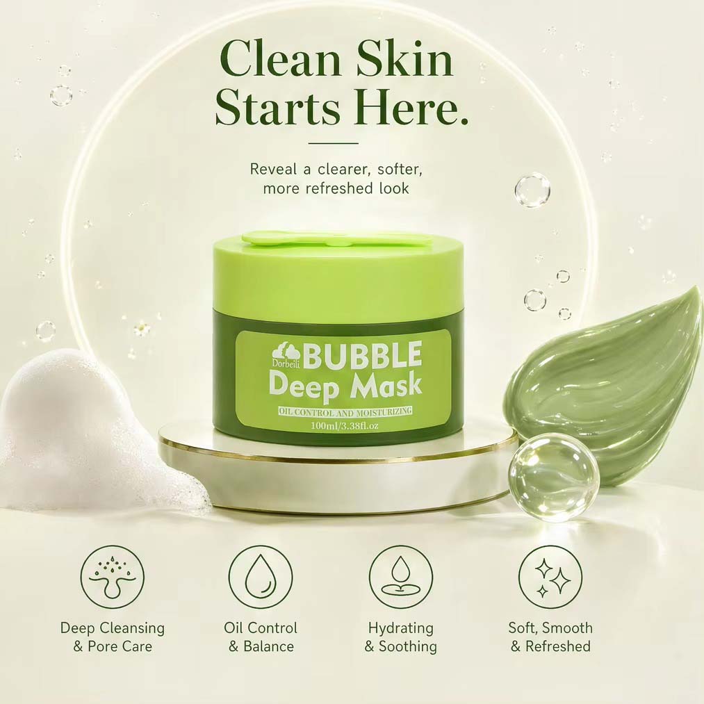 Bubble mask four skincare functional benefits infographic