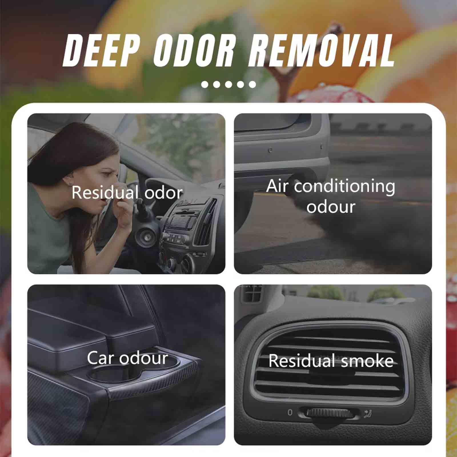 Deep car odor removal solid freshener eliminates smoke AC and residual smells