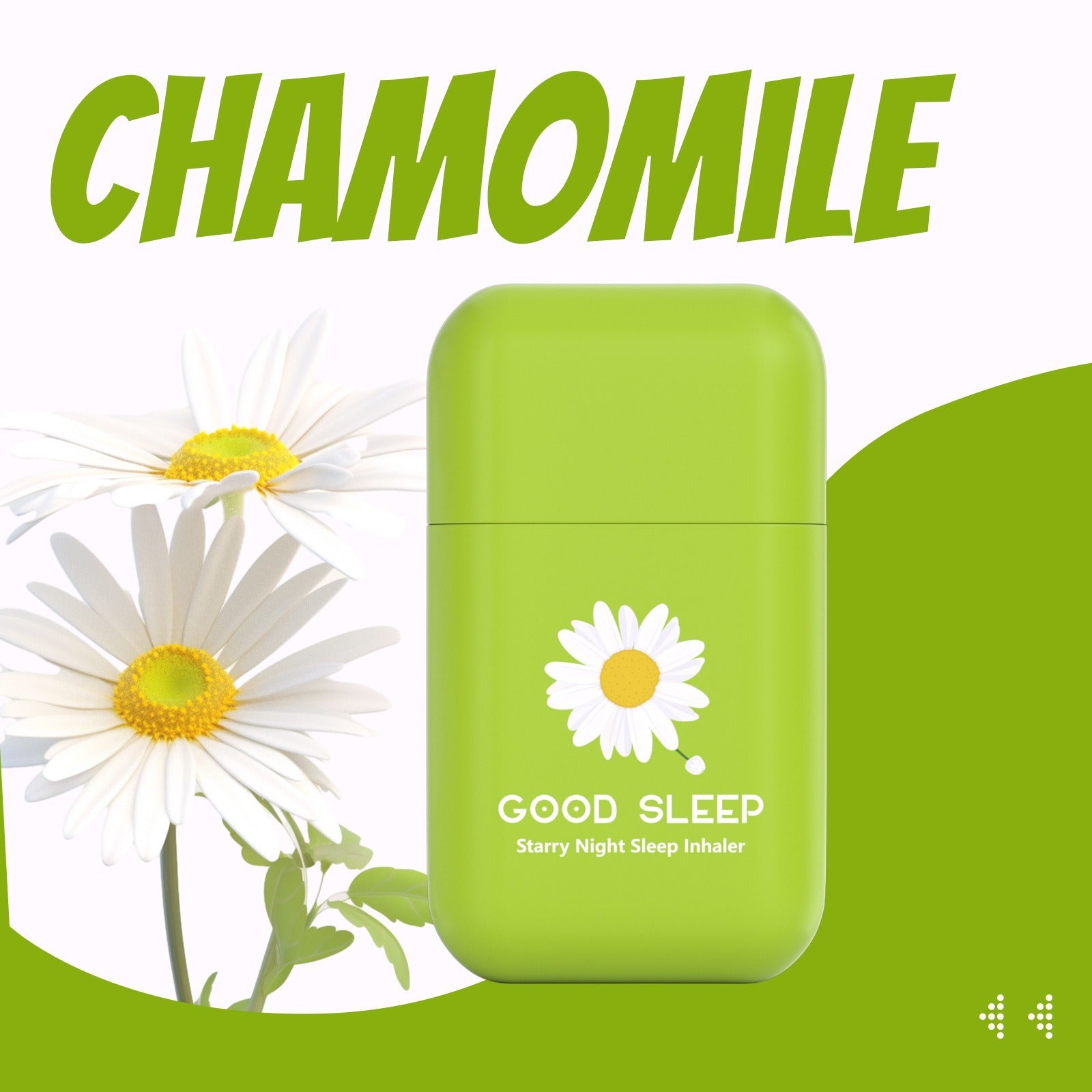 Dual hole sleep nasal stick showcased beside fresh chamomile flowers
