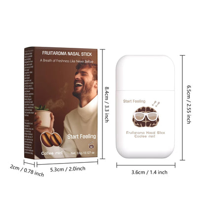 Coffee mint nasal inhaler and outer paper box marked with accurate length and width measurements