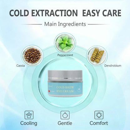 Eye cream main natural components cassia peppermint and dendrobium displayed with cooling gentle comfort features