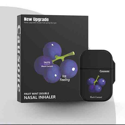Black currant flavored portable nasal inhaler and complete packaging kit
