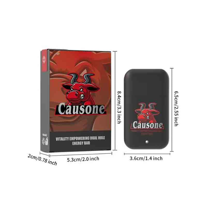 Outer packaging box and dual hole inhaler case marked with complete length and width dimension labels