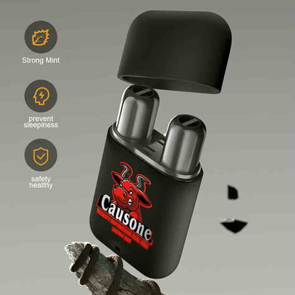 Open dual hole inhaler case with listed features of strong mint effect anti sleepiness and safe formula