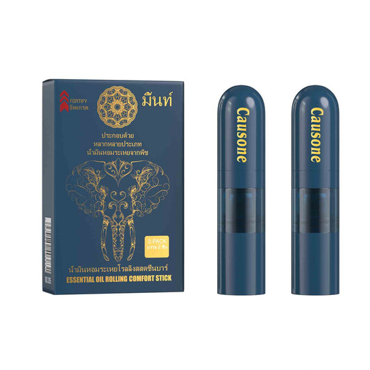 Two dual function essential oil sticks and matching retail packaging box