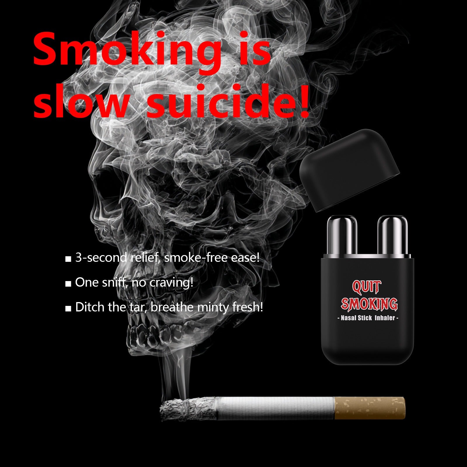 Dual nozzle inhaler delivers instant relief from cigarette withdrawal symptoms