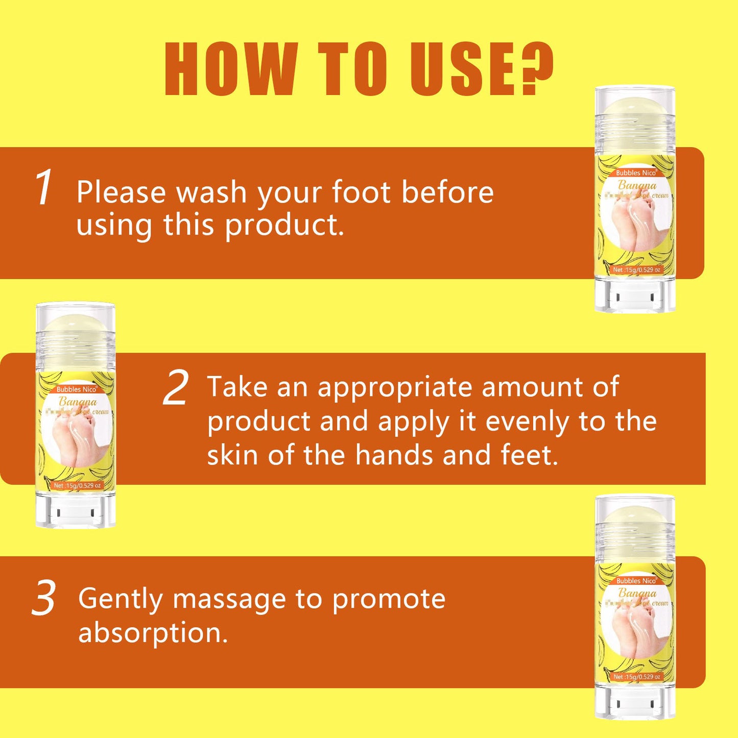 Three simple steps to clean apply and massage the foot care balm stick