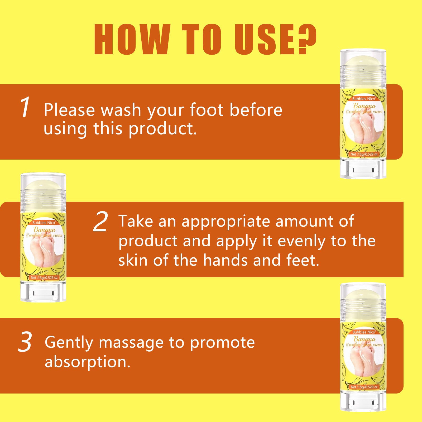 Three simple steps to clean apply and massage the foot care balm stick
