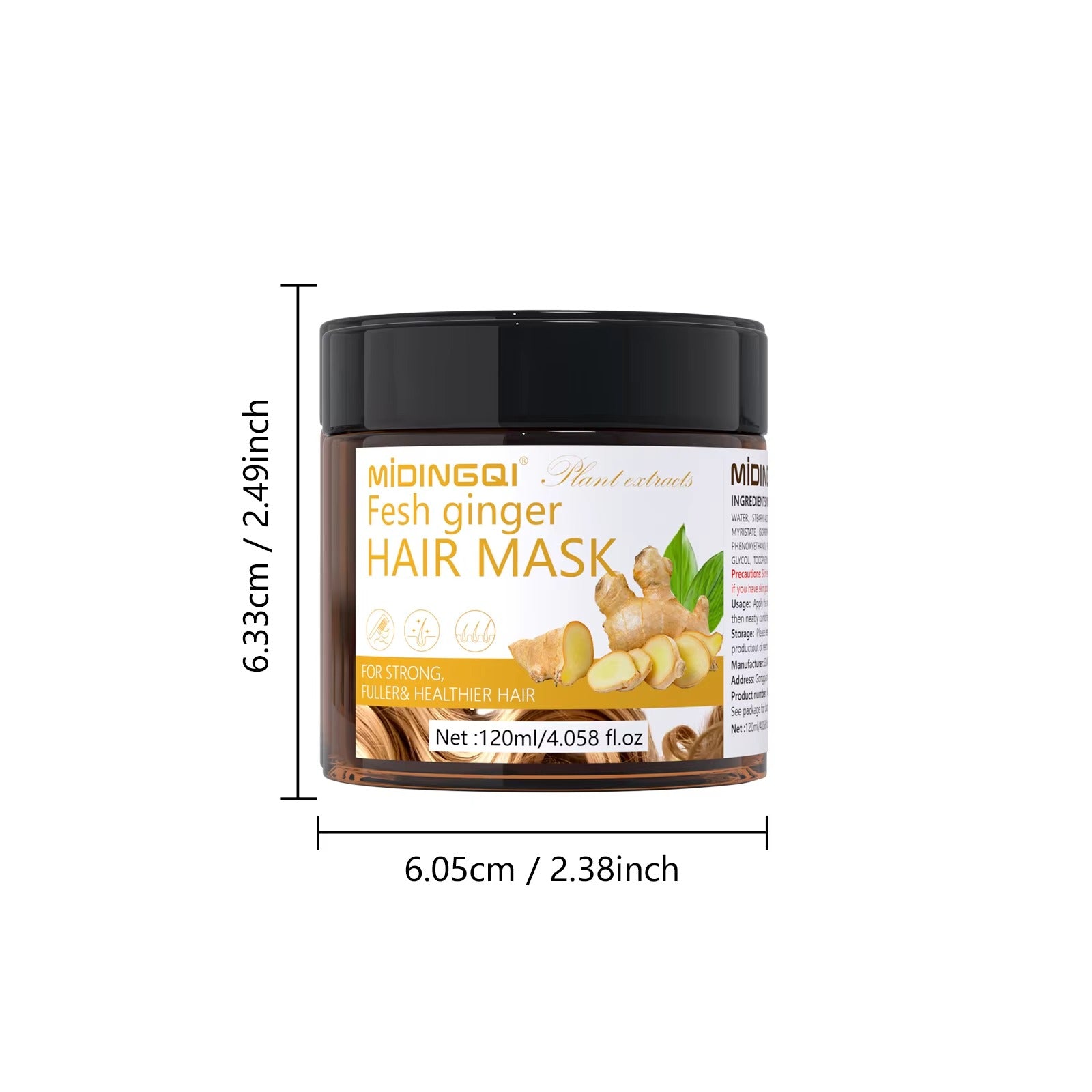 Ginger deep conditioning hair mask size dimension chart isolated on white