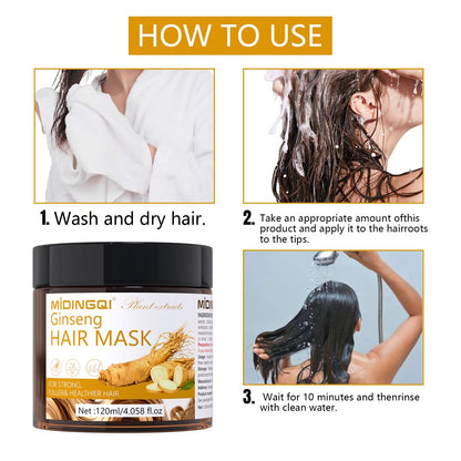 Step-by-step usage instruction chart for deep conditioning ginseng hair mask