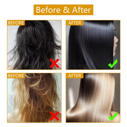 Two sets before-after hair effect of nourishing anti-frizz hair mask