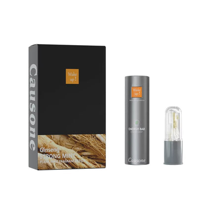 Ginseng flavored natural herbal inhaler tube and original packaging box on plain background