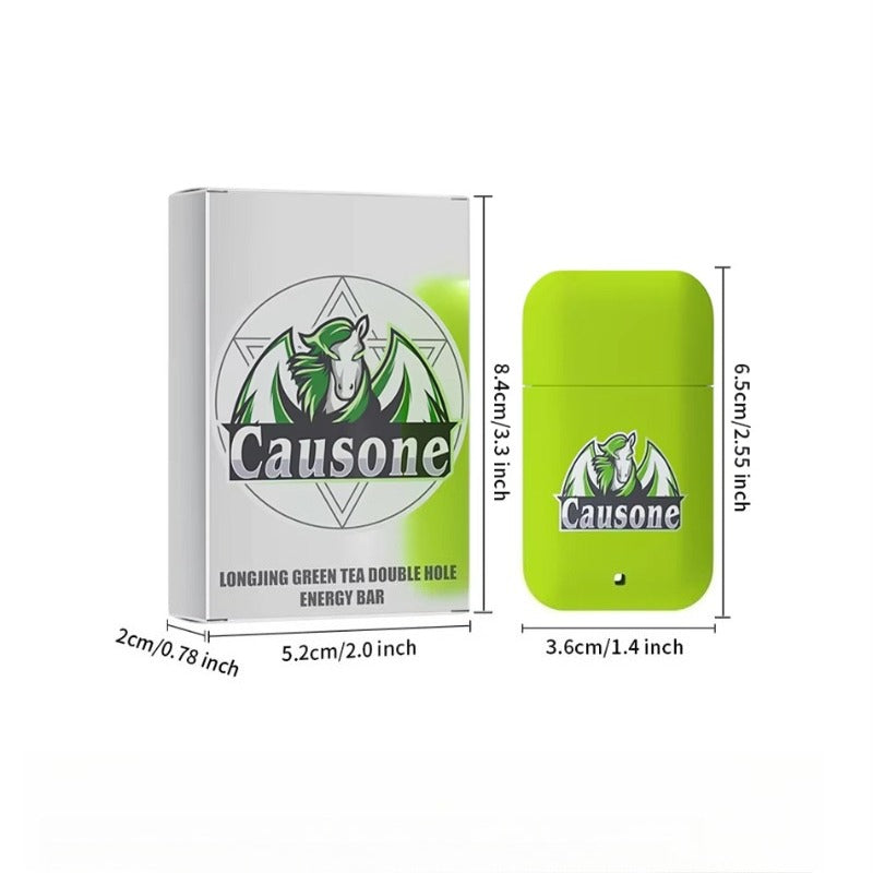 Green tea scented inhaler device and outer carton marked with full length and width size measurements