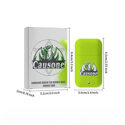 Green tea scented inhaler device and outer carton marked with full length and width size measurements