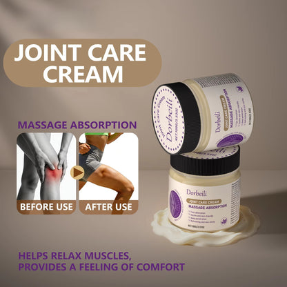 Two jars of joint care cream showing before and after joint comfort comparison effect