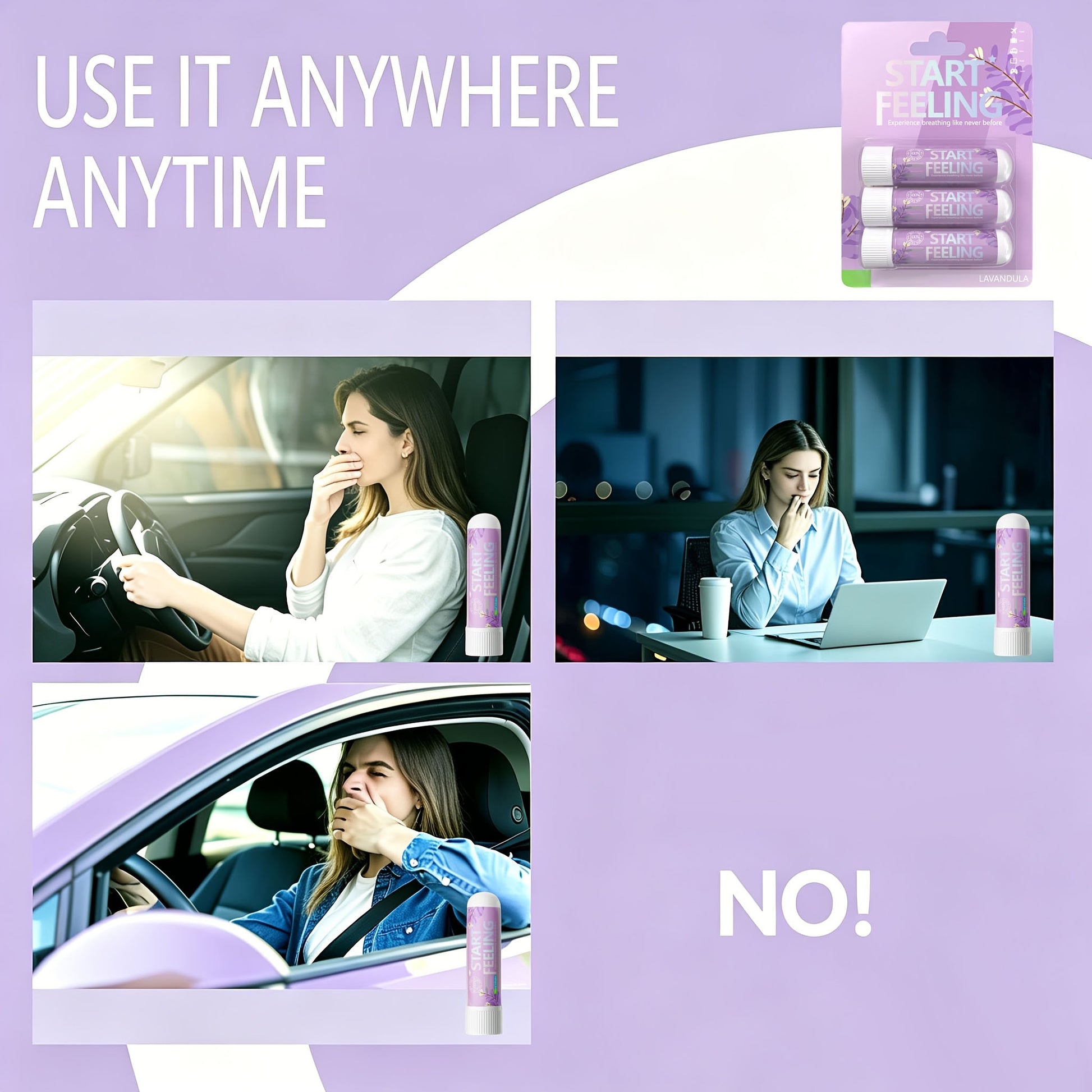 Portable lavender inhaler relieves drowsiness while driving and working in office