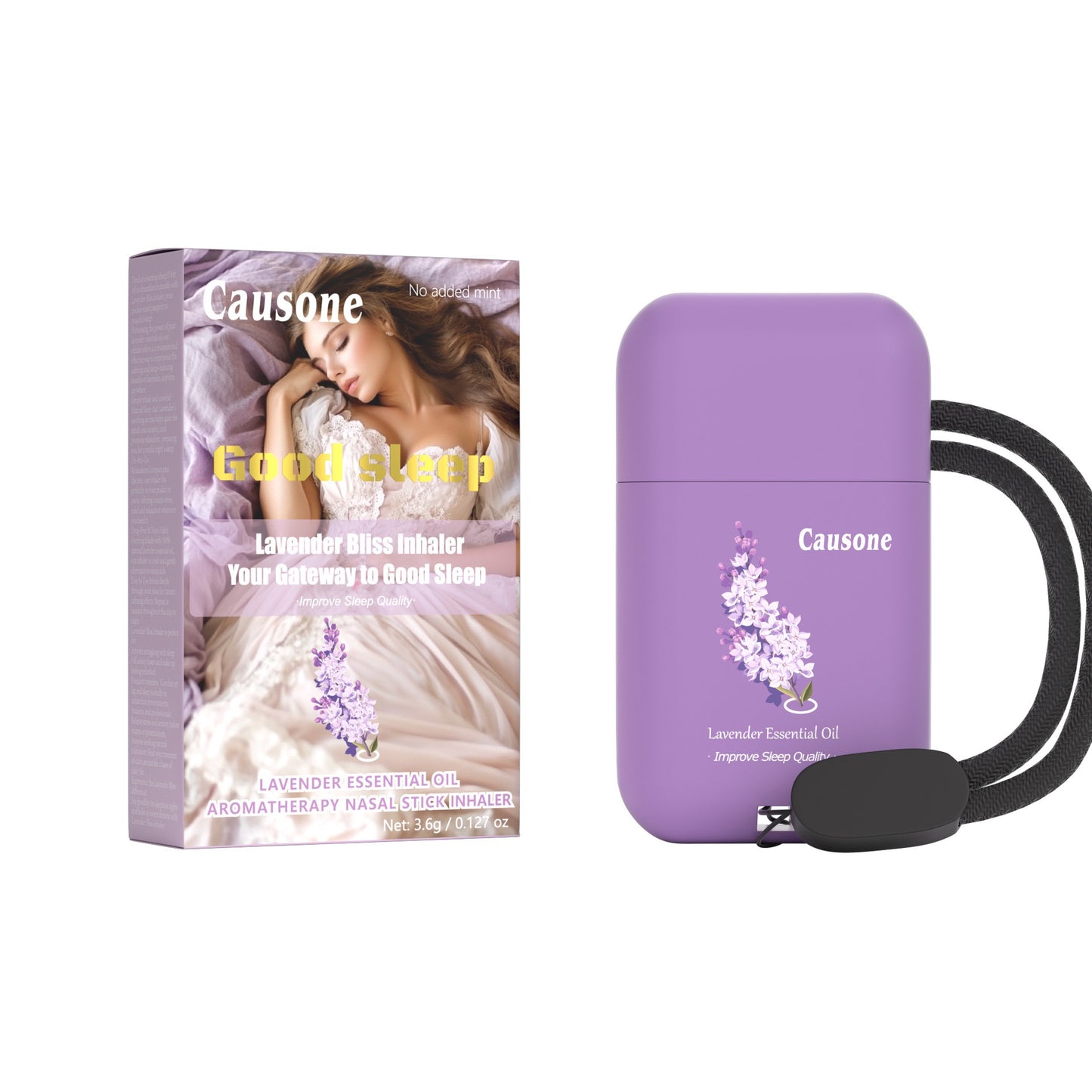 Dual-hole lavender sleep aid nasal inhaler and matched outer packaging box