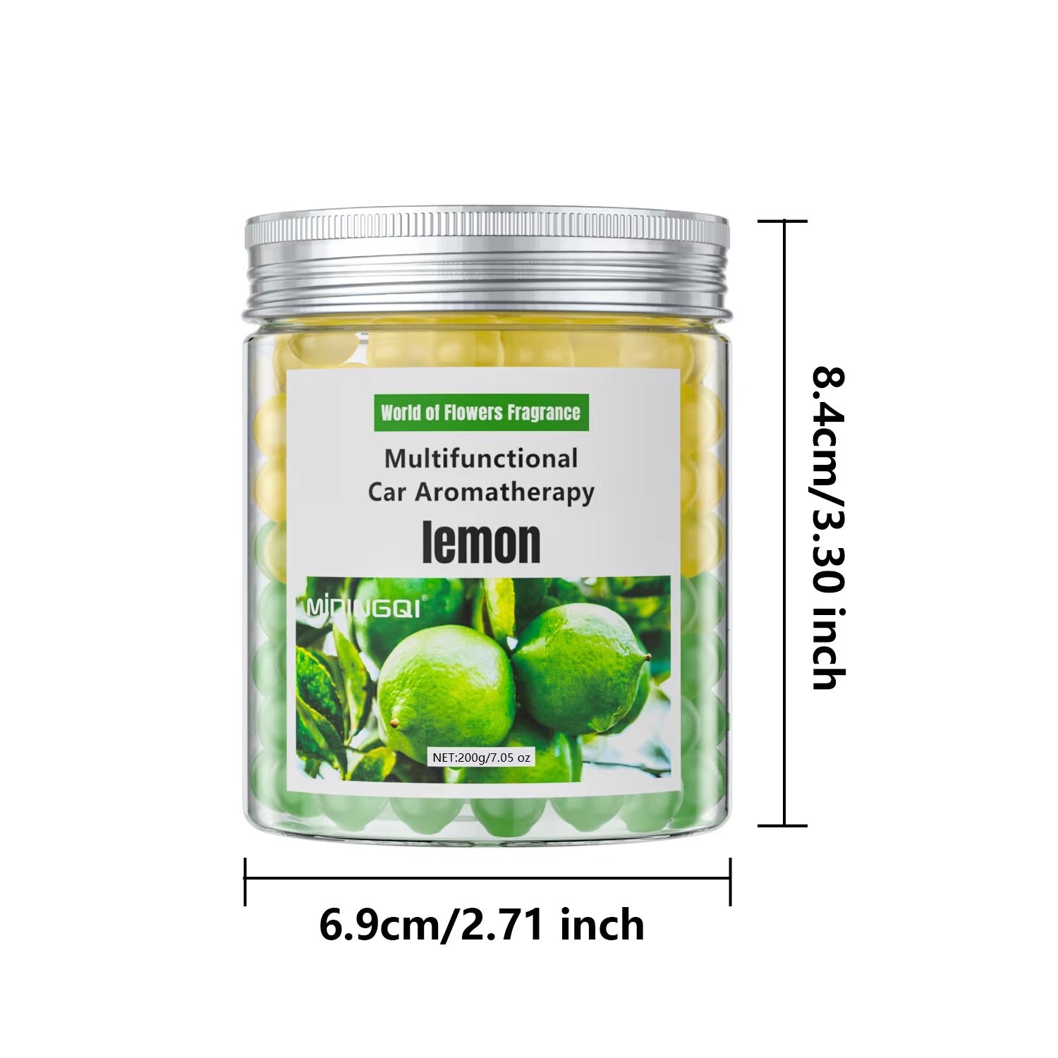 Lemon crystal beads car aromatherapy air freshener product size diagram