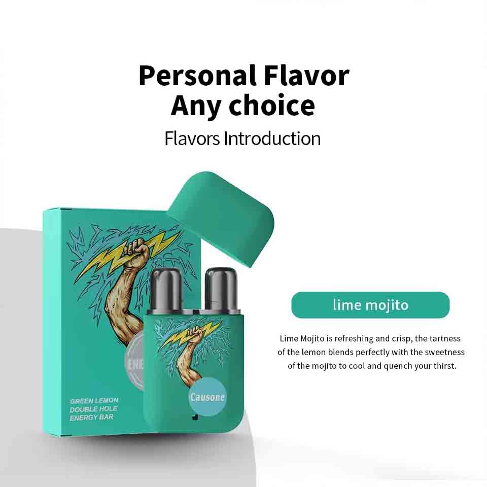 Teal dual nozzle inhaler set introducing lime mojito flavor