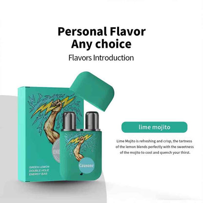 Teal dual nozzle inhaler set introducing lime mojito flavor