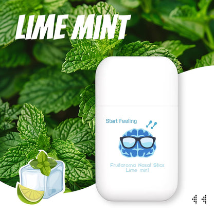 Cool lime mint dual hole nasal stick displayed on lush green mint foliage