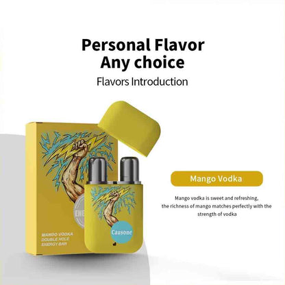 Yellow dual nozzle inhaler set introducing mango vodka flavor
