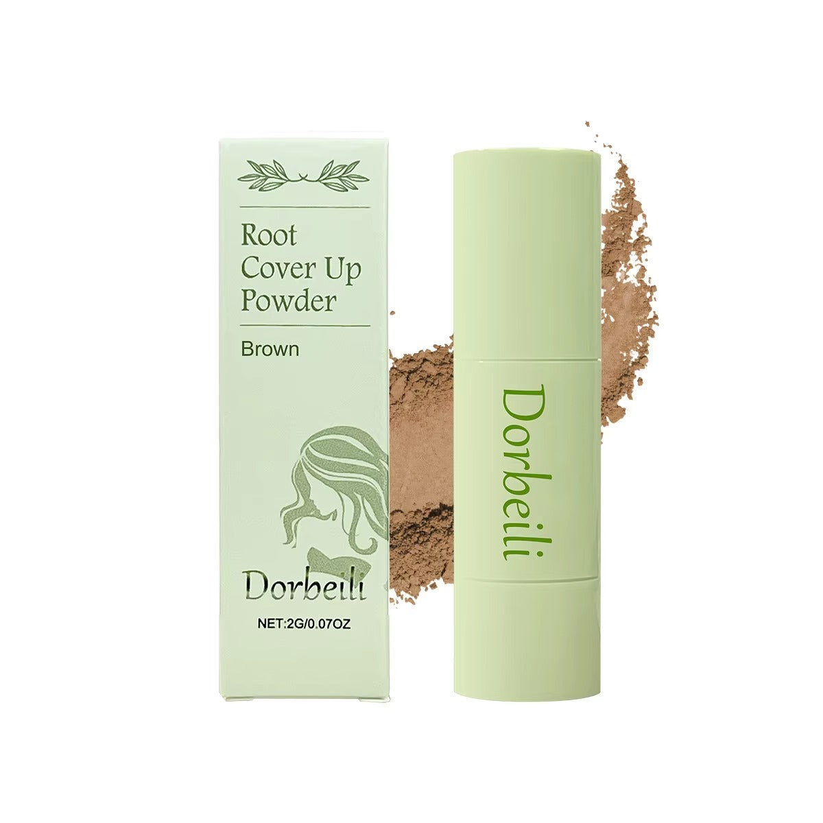 Medium brown shade instant root touch up powder packaging white product shot