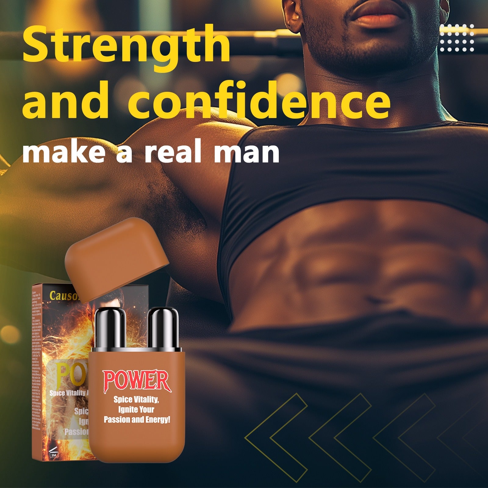 Portable dual hole aromatherapy nasal stick placed in front of athletic male body backdrop
