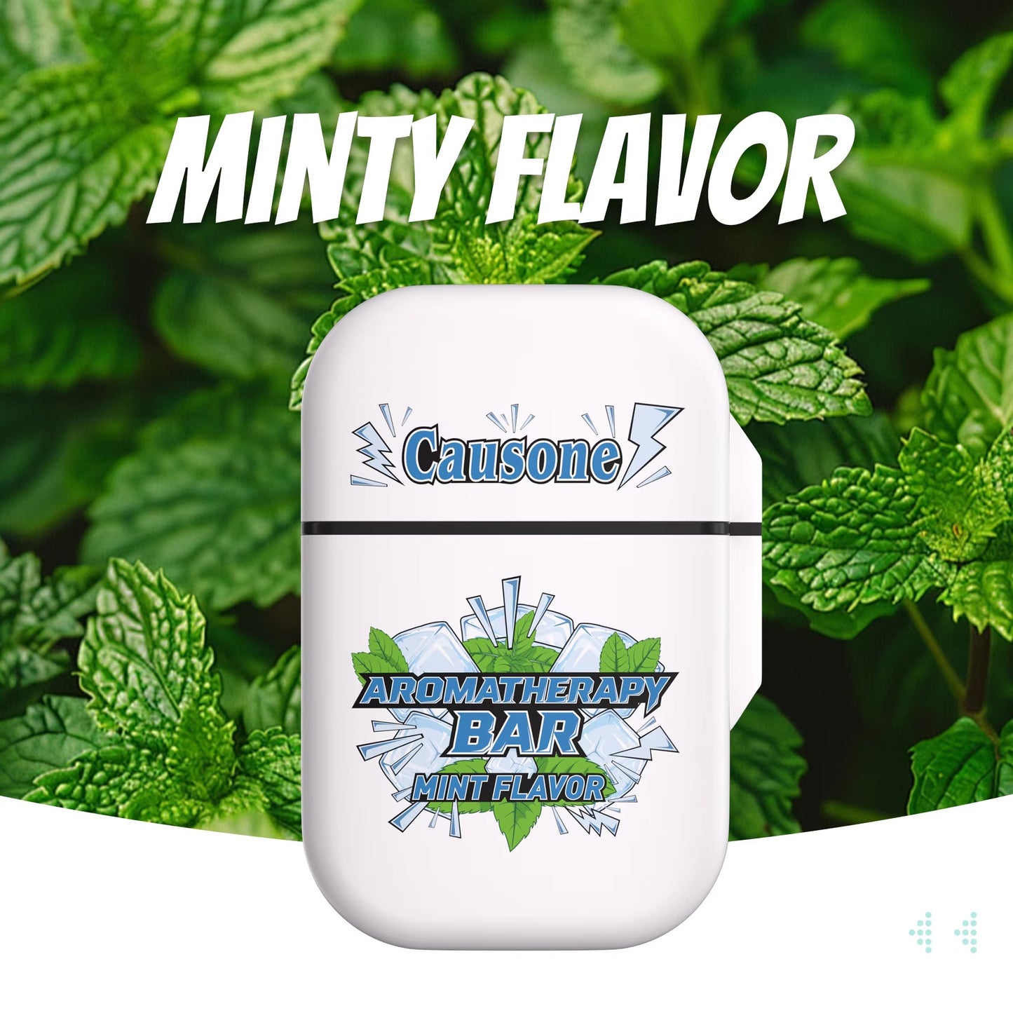 Cool mint scented portable nasal inhaler case with natural mint leaf background