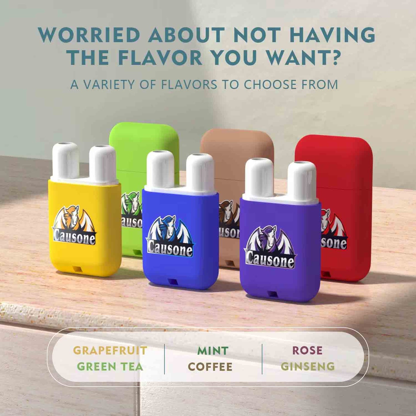 Complete lineup of colored dual nozzle inhalers with six different optional natural fragrance choices