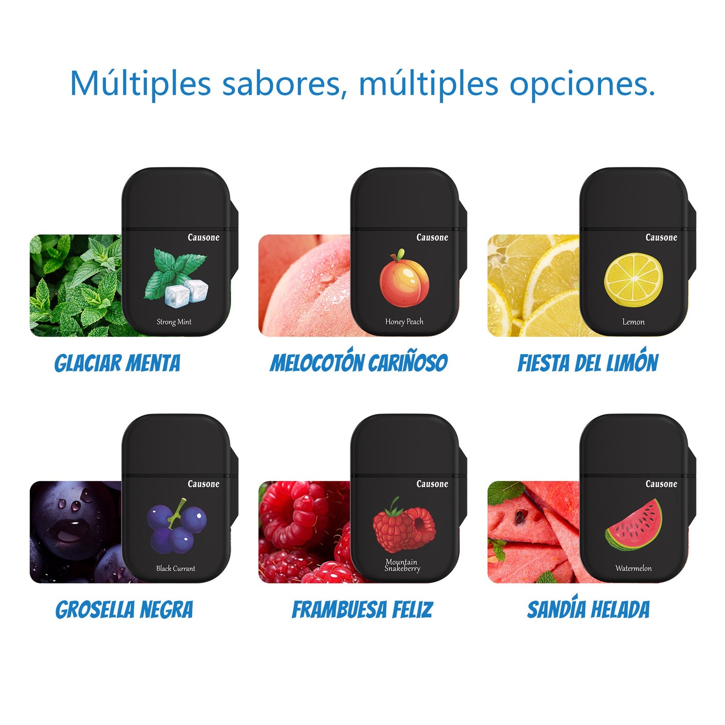 Six different flavor options of dual hole nasal inhalers shown together