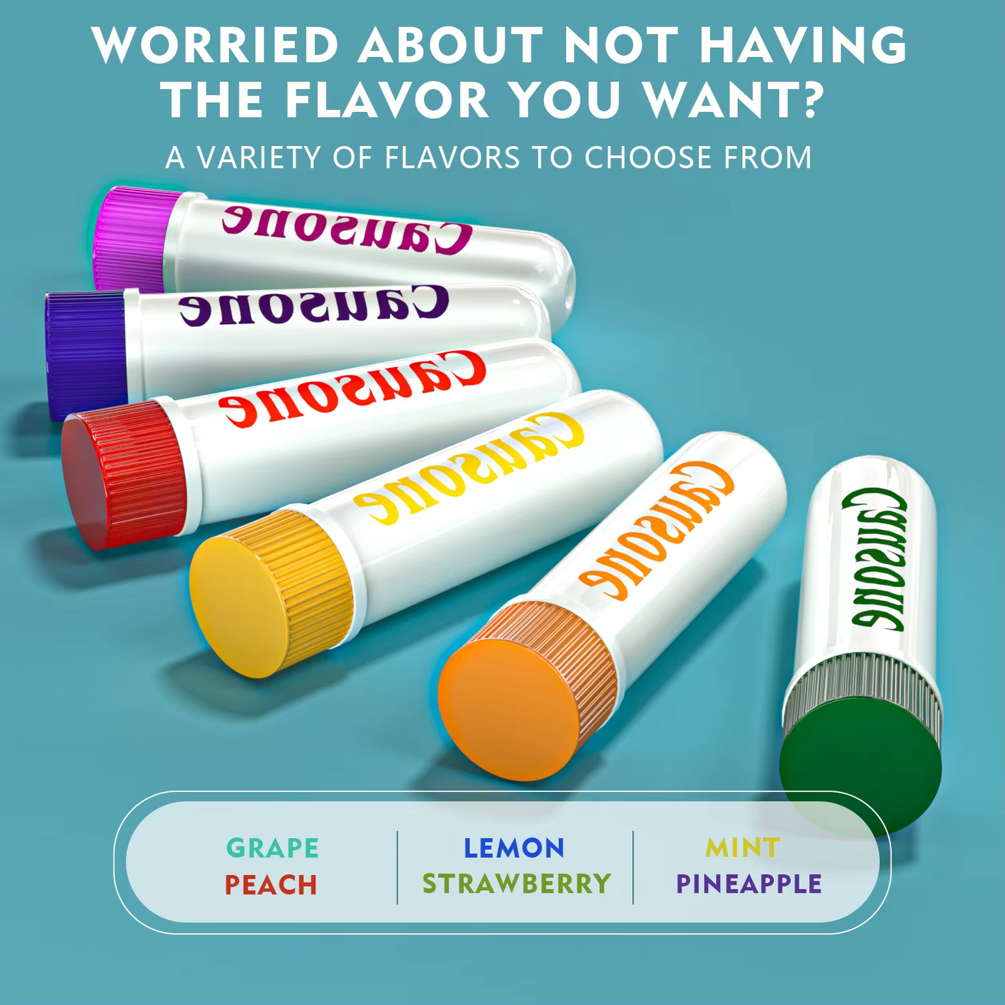 Multiple colored inhaler sticks displaying full range of optional fruit flavors for users to pick