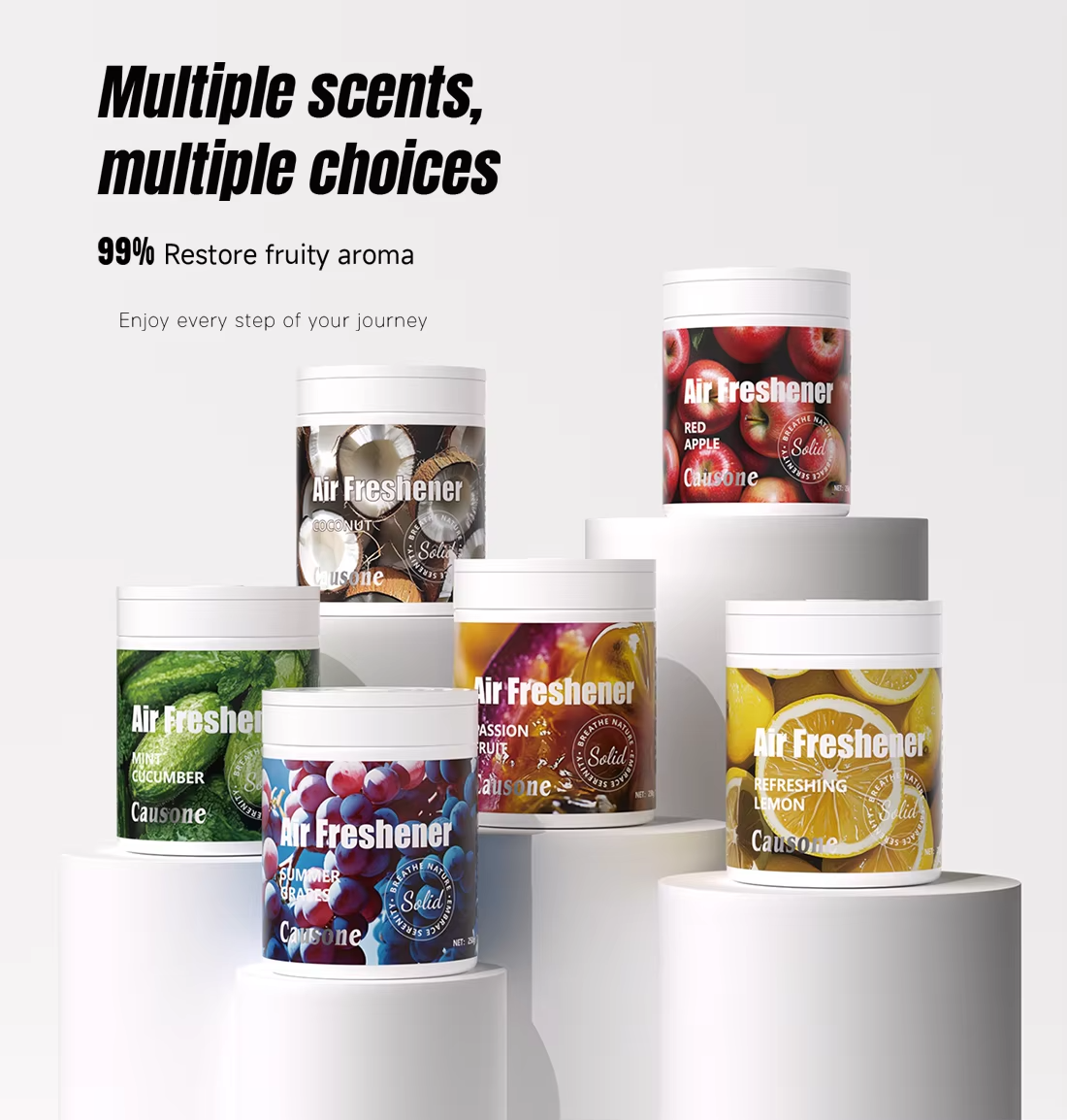 Multiple fruit fragrance solid air freshener varieties display
