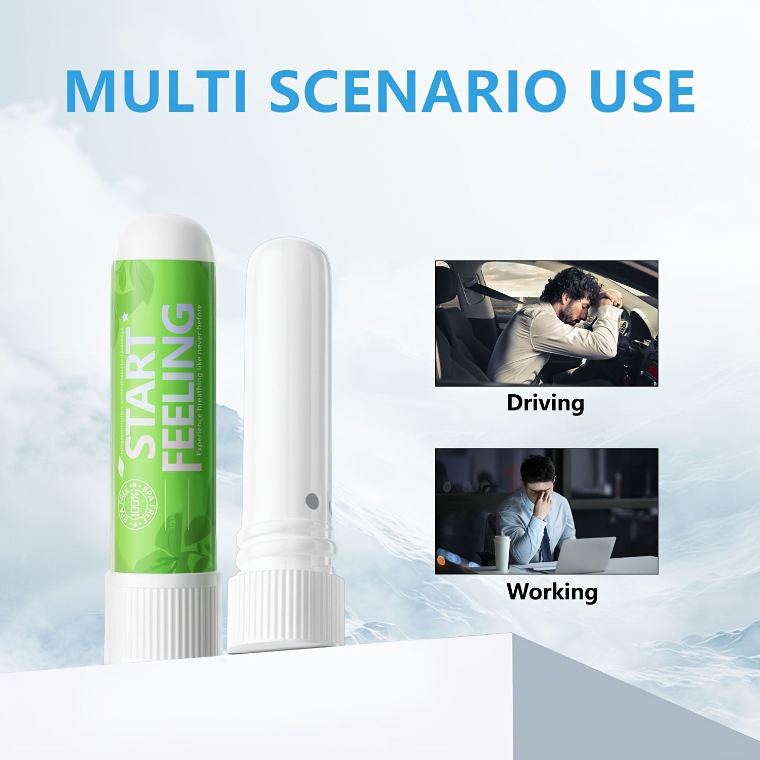 Portable spearmint nasal stick relieves drowsiness while driving and working